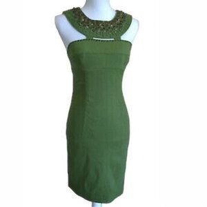 Adrianna Papell Linen Blend Beaded Cleopatra Dress